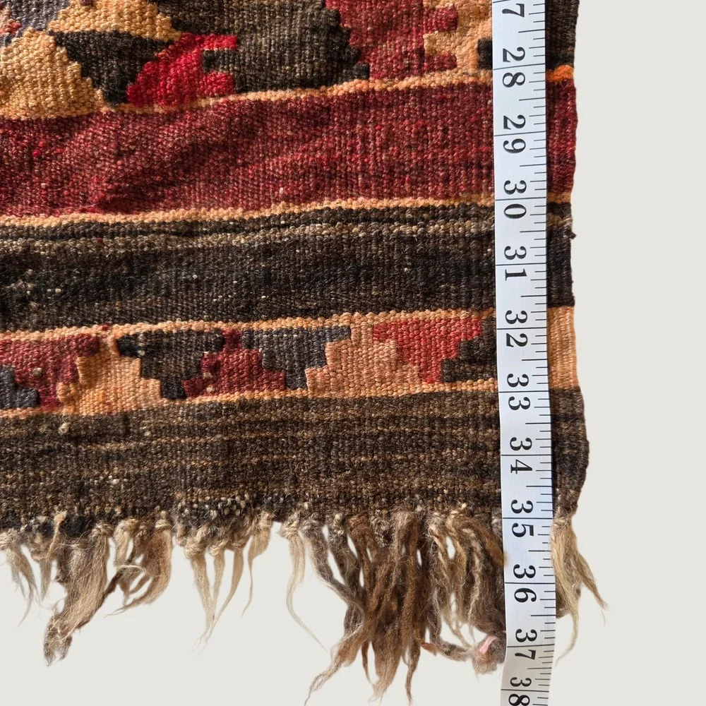 Handwoven Wool Kilim Rug Tribal Geometric Flatweave Terracotta Brown 28x36.5